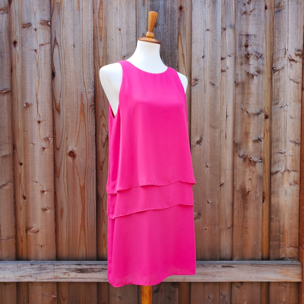 NWT Charles Henry Pink Tiered Sleeveless Dress Size L